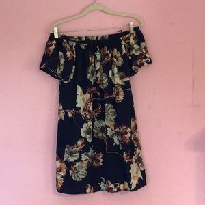 Navy Off-Shoulder Shift Dress